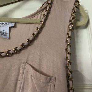 Tan tank top with gold chain details